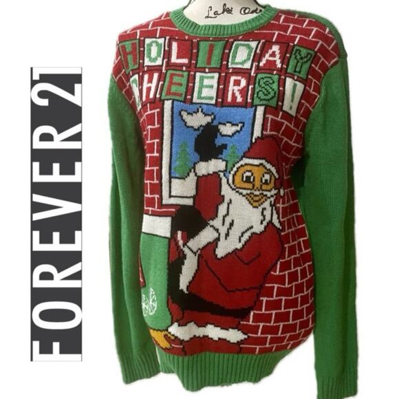 FOREVER 21 CHRISTMAS UGLY SWEATER MEN HOLIDAYS CHEERS ! Sz S kawaii Holidays - Picture 1 of 16